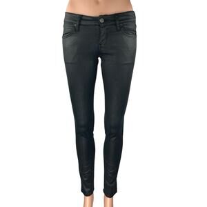 MNG Mango Women's Black Coated Low Rise Casual Skinny Ankle Denim Jeans Size 2